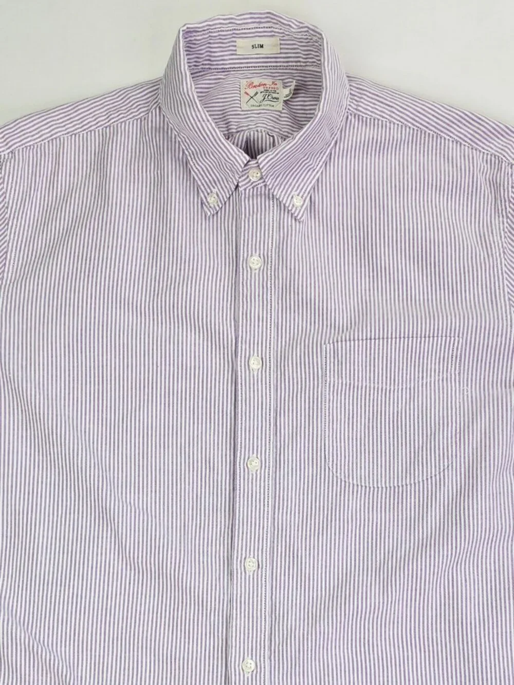J. Crew Slim The Broken In Oxford Lavender White Stripe Men Sz Large Button Down